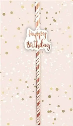 Happy Birthday Rose Gold Straws - Party Expo