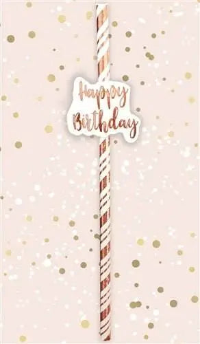Happy Birthday Rose Gold Straws - Party Expo
