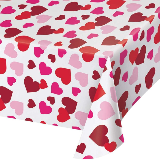 Happy Hearts Plastic Tablecover - SKU:328276 - UPC:039938462505 - Party Expo