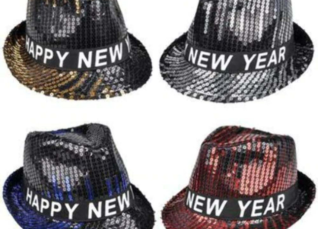 Happy New Year Sequin Fedora - SKU:NY-FEDSE - UPC:097138844842 - Party Expo