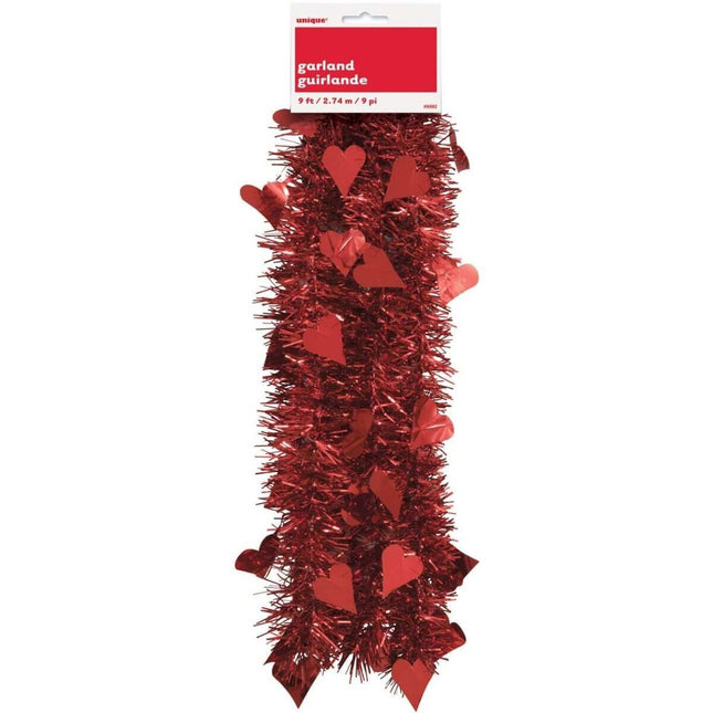 Hearts Tinsel Garland 9 Ft. - SKU:90662 - UPC:011179906628 - Party Expo