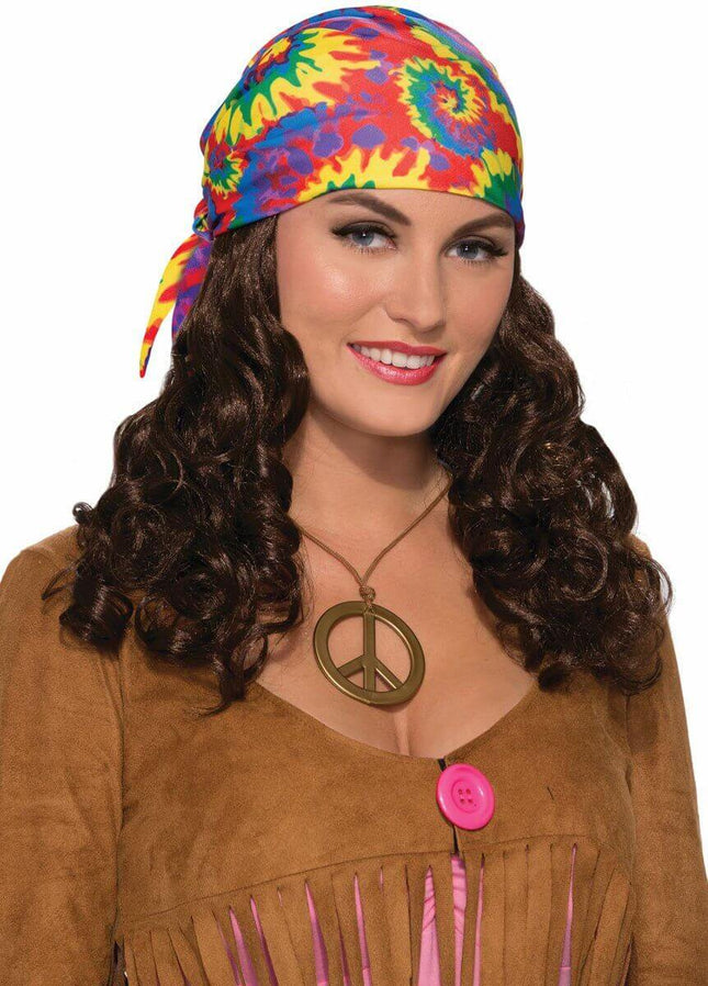 Hippie Head Scarf with attached Wig - SKU:F74505 - UPC:721773745058 - Party Expo