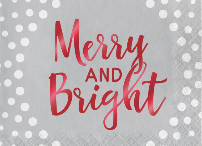 Holiday Sparkle & Shine Silver Merry & Bright Lunch Napkins - SKU:324185 - UPC:039938410438 - Party Expo