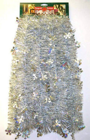 Holographic Silver Snowflakes w/ Silver Garland 10' - SKU:61-0SF0 - UPC:032887121509 - Party Expo