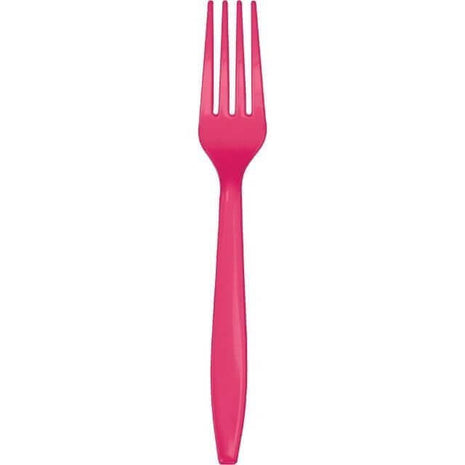 Hot Magenta Plastic Forks - SKU:010476- - UPC:073525183046 - Party Expo