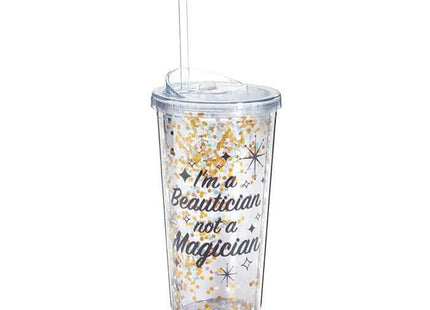 "I'm A Beautician Not A Magician" No Spill Travel Cup Tumbler with Straw - SKU:9734875 - UPC:098111264176 - Party Expo