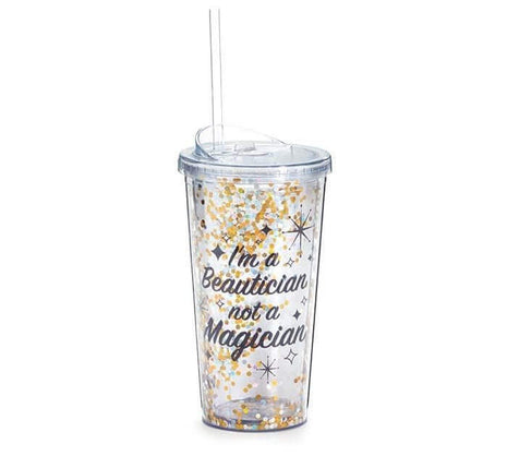 "I'm A Beautician Not A Magician" No Spill Travel Cup Tumbler with Straw - SKU:9734875 - UPC:098111264176 - Party Expo