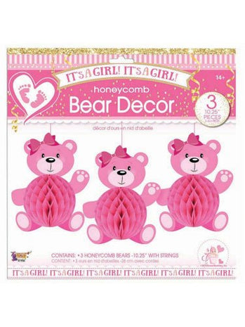 It's A Girl Honeycomb Bear Decoration - SKU:F81956 - UPC:721773819568 - Party Expo