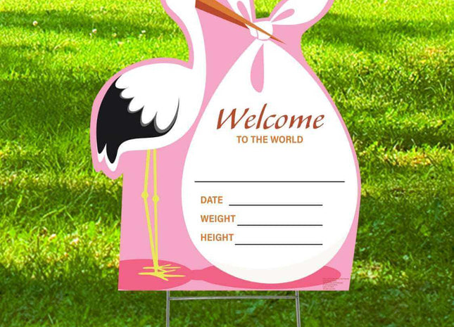 It's A Girl Stork Outdoor Yard Sign - Pink - SKU:3434 - UPC:082033034344 - Party Expo