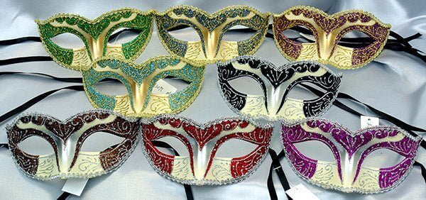 Ivory Colored Glitter Mask Assorted - SKU: - UPC:831687031359 - Party Expo
