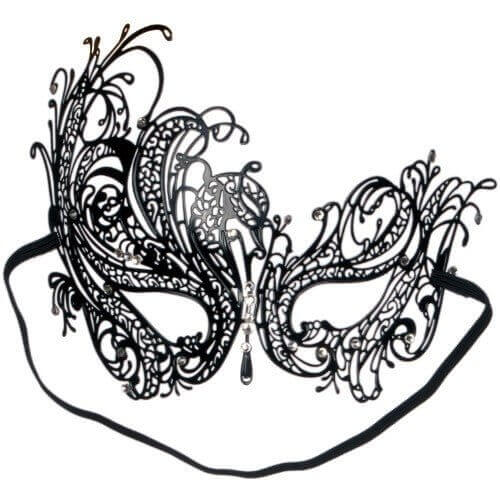 Jewel Metal Masquerade Laser Cut Half Mask - Black - SKU:GP-1857 - UPC:099996045096 - Party Expo