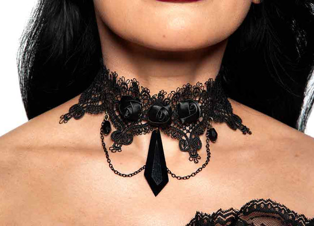 Lace and Rose Choker - Jewelry - SKU:30845 - UPC:843248162068 - Party Expo