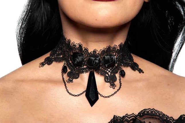 Lace and Rose Choker - Jewelry - SKU:30845 - UPC:843248162068 - Party Expo