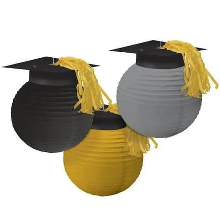 Lanterns with Graduation Caps - Multicolor (3ct) - Party Expo
