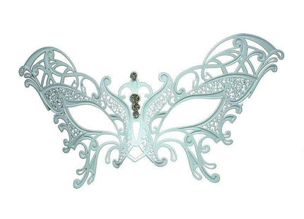 Laser-cut Metal Venetian Mask with White Stones - SKU:M7141W - UPC:831687007217 - Party Expo