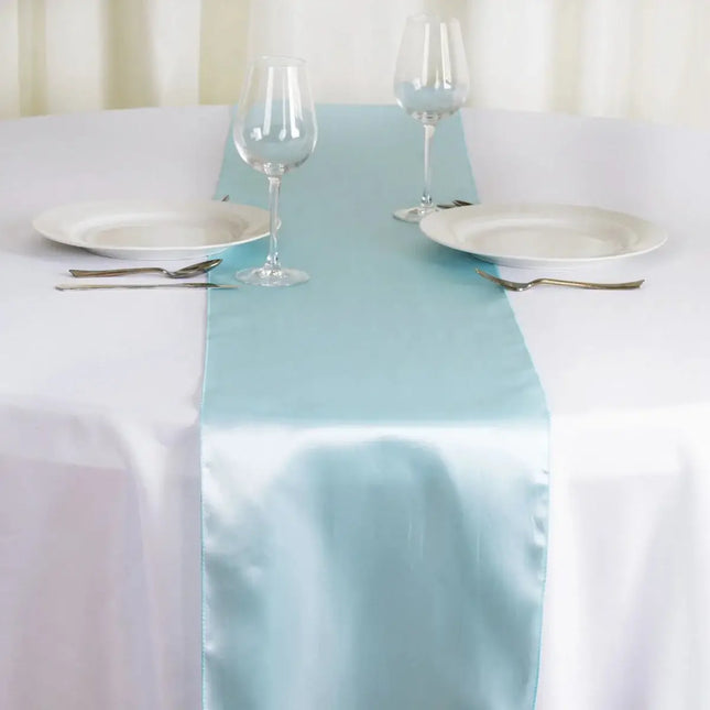 Light Blue Satin Table Runner 12" * 108" - SKU: - UPC:10315300 - Party Expo