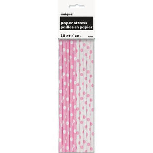 Lovely Pink Dots Paper Straws (10ct) - SKU:62086 - UPC:011179620869 - Party Expo