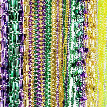 Mardi Gras Bead Necklace Assortment (100pcs) - SKU:MG-BE100 - UPC:097138738622 - Party Expo
