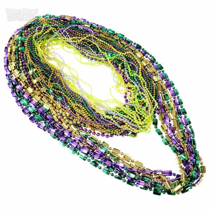 Mardi Gras Bead Necklace Assortment (100pcs) - SKU:MG-BE100 - UPC:097138738622 - Party Expo