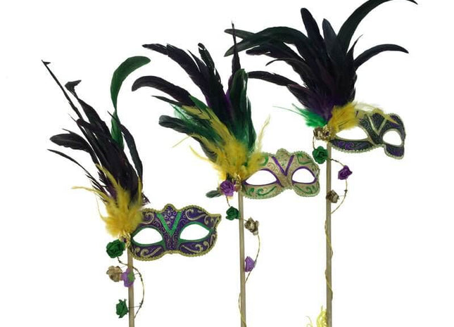 Mardi Gras Venetian Mask with Stick - SKU:M33110PGG - UPC:831687019012 - Party Expo