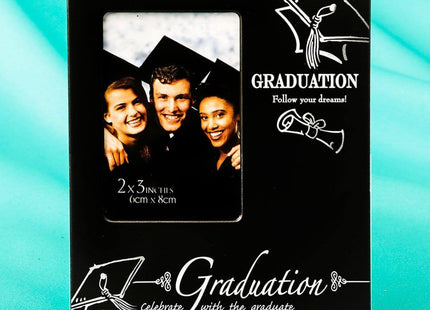 Metal Graduation Frame 2x3" - Black & Silver - SKU:12550 - UPC:638054125501 - Party Expo