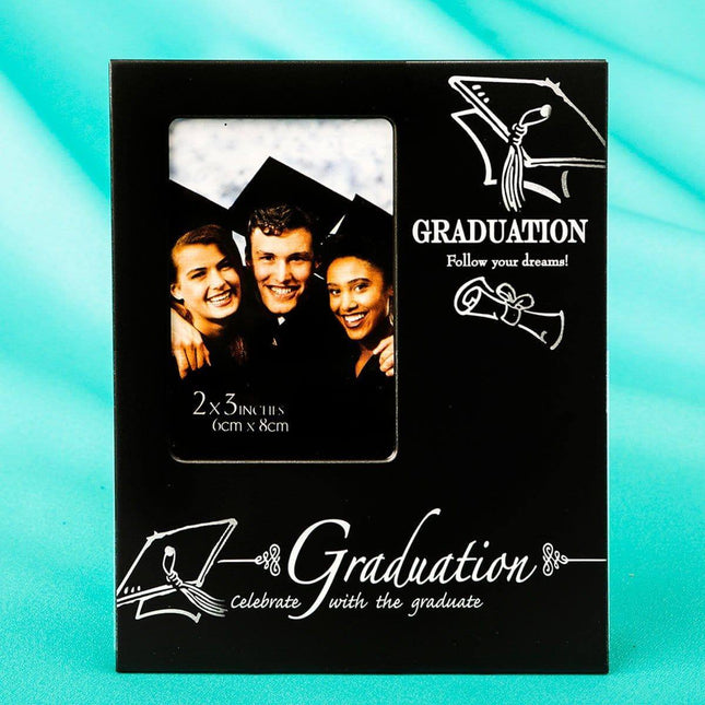 Metal Graduation Frame 2x3" - Black & Silver - SKU:12550 - UPC:638054125501 - Party Expo