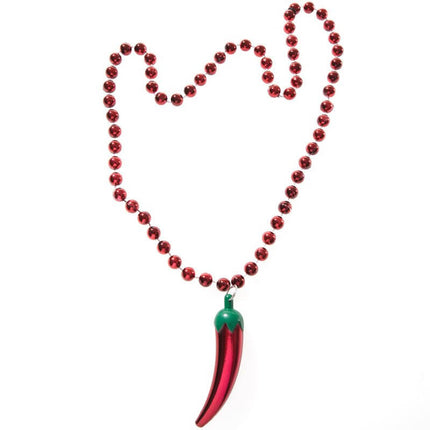Metallic Chilli Pepper Bead Necklace - SKU:24/1634-P - UPC:887600128026 - Party Expo