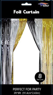 Metallic Foil Curtain (Black, Gold, Silver) - SKU:080135 - UPC:677545149855 - Party Expo