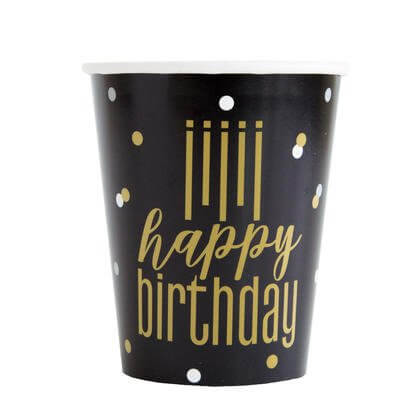 Metallic Happy Birthday 9oz Cups (8 count) - SKU:73186 - UPC:011179731862 - Party Expo