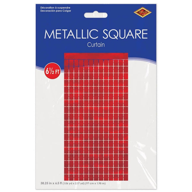 Metallic Square Curtain - Red - SKU:53946-R - UPC:034689203124 - Party Expo
