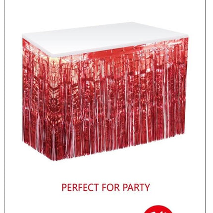 Metallic Table Skirt - Red - SKU:080201 - UPC:653891075048 - Party Expo