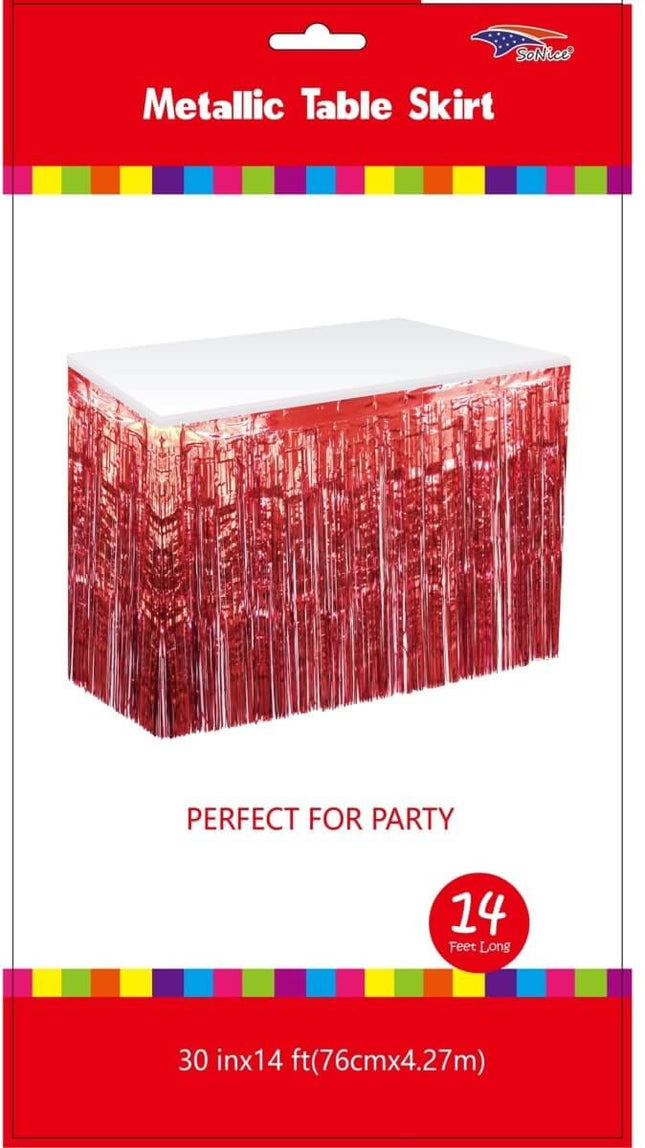 Metallic Table Skirt - Red - SKU:080201 - UPC:653891075048 - Party Expo