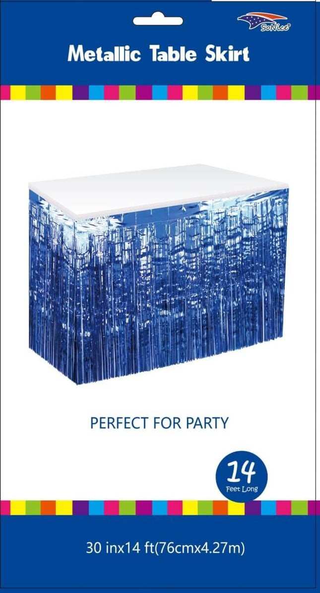 Metallic Table Skirt - Royal Blue - SKU:080205 - UPC:653891075086 - Party Expo