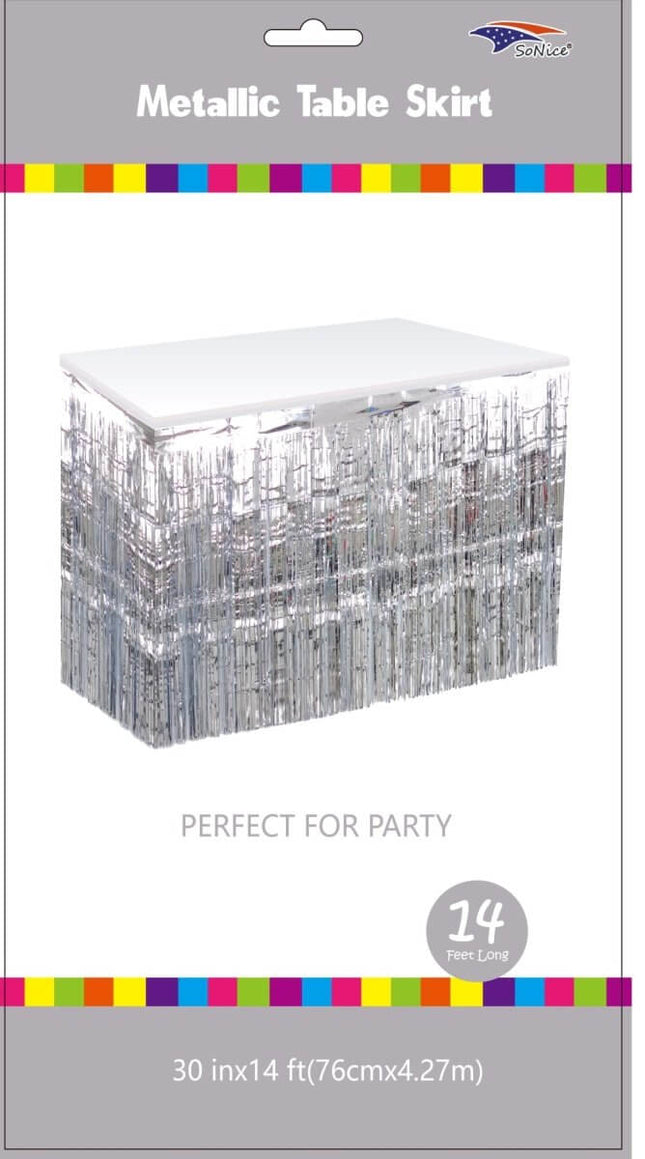Metallic Table Skirt - Silver - SKU:080217 - UPC:653891075147 - Party Expo