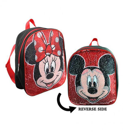 Mickey & Minnie Mouse - 12" Black & Red Mini Reversible Sequins Backpack - SKU:MOSQ - UPC:678634508577 - Party Expo