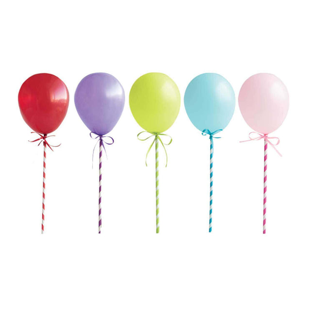 Mini Balloon Stick Cake Toppers (5ct) - SKU:61785 - UPC:011179617852 - Party Expo