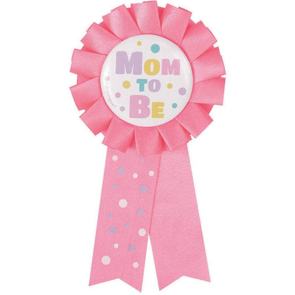 Baby Shower - "Mom to Be" Pink Award Ribbon - SKU:13917 - UPC:011179139170 - Party Expo