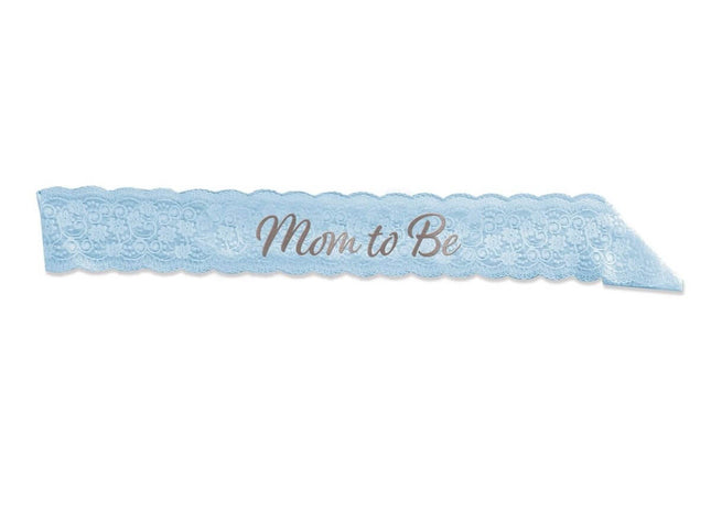 Mom To Be Lace Sash (Blue) - SKU:60990-B - UPC:034689104865 - Party Expo