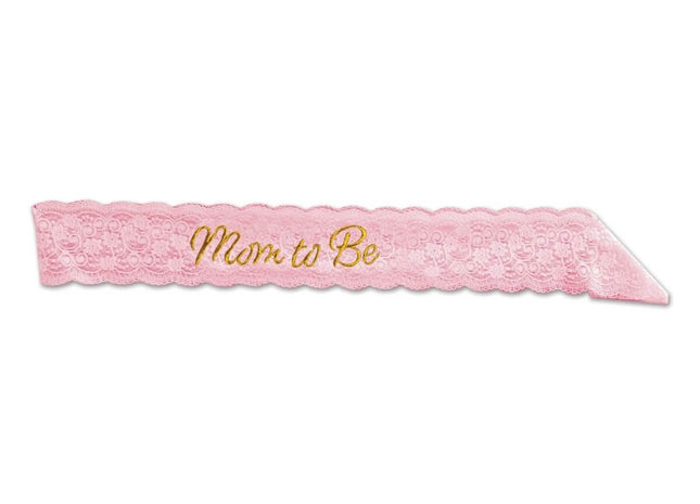 Mom To Be Lace Sash (Pink) - SKU:60990-P - UPC:034689104858 - Party Expo