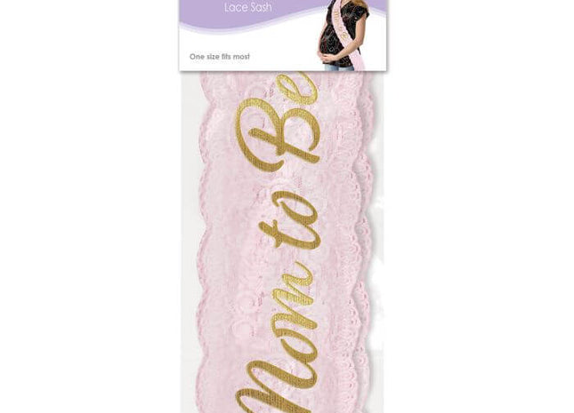 Mom To Be Lace Sash (Pink) - SKU:60990-P - UPC:034689104858 - Party Expo
