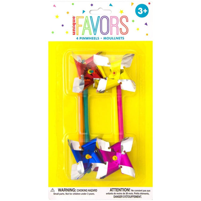 Multicolor Pinwheels (4ct) - SKU:84791 - UPC:011179847914 - Party Expo