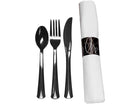 Napkin Roll with Fork, Knife, Spoon - Black (25ct) - SKU:N501732 - UPC:098382820460 - Party Expo