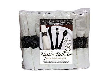 Napkin Roll with Fork, Knife, Spoon - Black (25ct) - SKU:N501732 - UPC:098382820460 - Party Expo