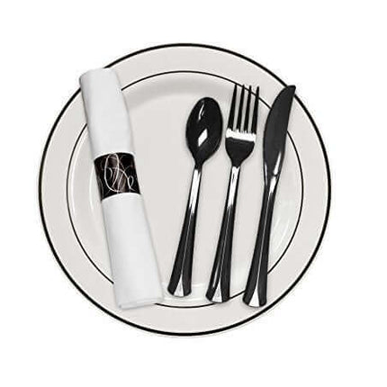 Napkin Roll with Fork, Knife, Spoon - Black (25ct) - SKU:N501732 - UPC:098382820460 - Party Expo
