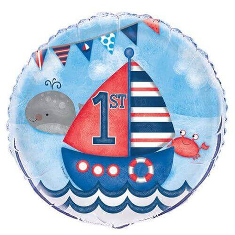 Nautical 1st Birthday 18in Mylar Balloon #118 - SKU:58186 - UPC:011179581863 - Party Expo
