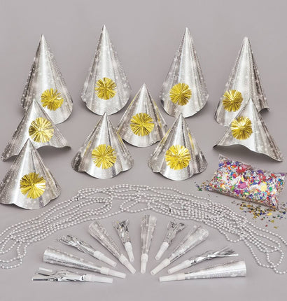 New Year's Eve Party Accessories Kit for 10 Guests - Silver - SKU:15553 - UPC:011179155538 - Party Expo