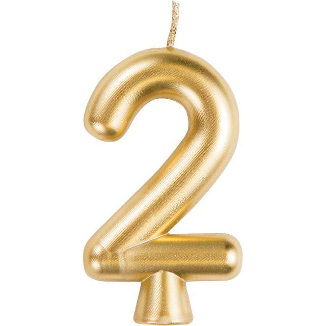 Number '2' Cake Candle - Gold - SKU:339955 - UPC:039938619701 - Party Expo
