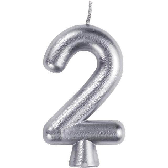 Number '2' Cake Candle - Silver - SKU:339965 - UPC:039938619800 - Party Expo