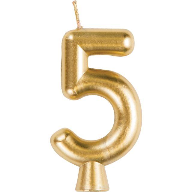 Number '5' Cake Candle - Gold - SKU:339968* - UPC:039938619732 - Party Expo