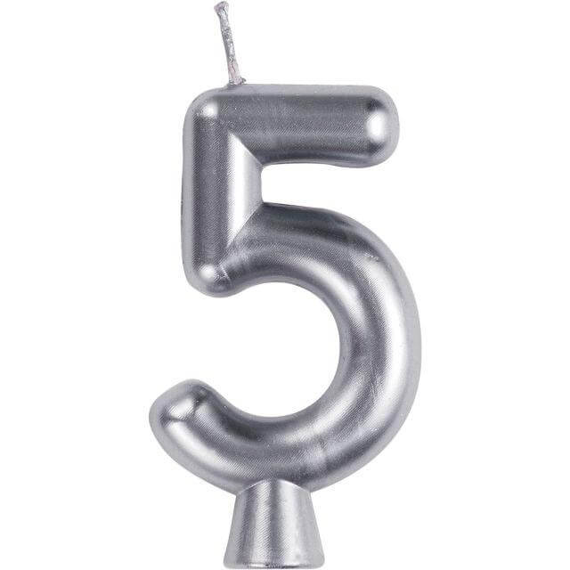 Number '5' Cake Candle - Silver - SKU:339968 - UPC:039938619831 - Party Expo